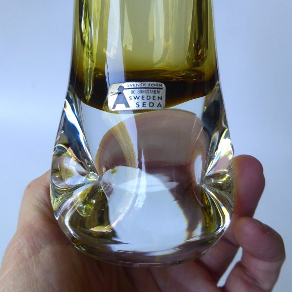 Aseda Glasbruk #4807 Swedish art glass dimple vase, 1970s Bo Borgstrom + label - Image 9