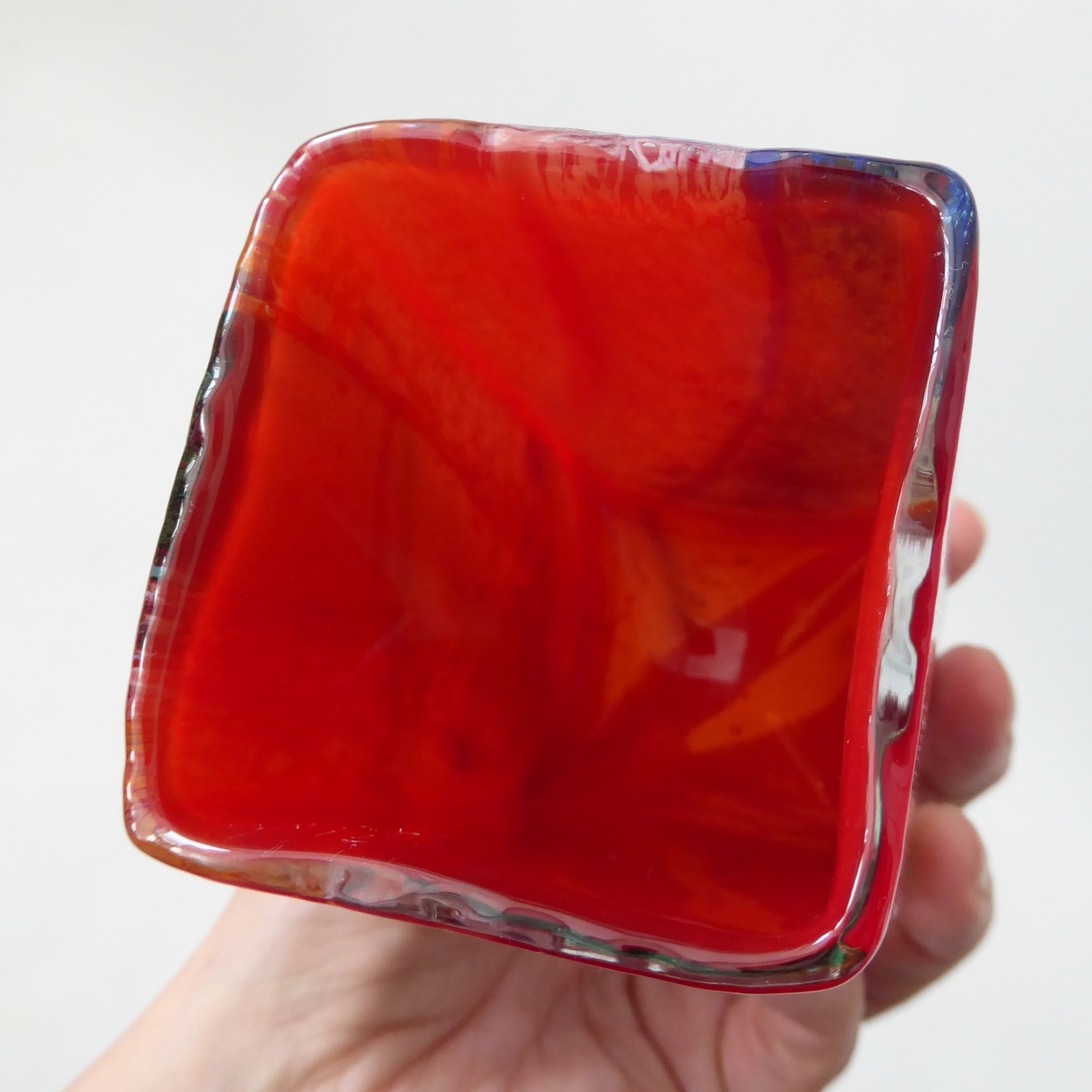 Atelier Beranek art glass vase, Czech handmade red block square. Prob. Petr Hora - Image 12