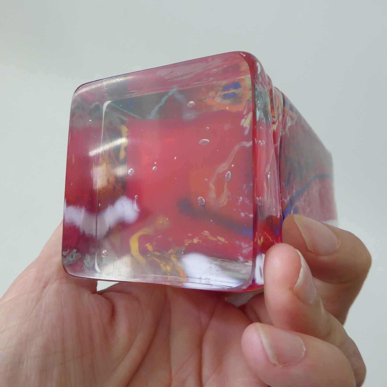 Atelier Beranek art glass vase, Czech handmade red block square. Prob. Petr Hora - Image 13