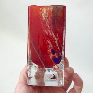 Atelier Beranek art glass vase, Czech handmade red block square. Prob. Petr Hora