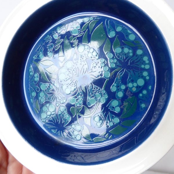 Carlton Ware 1960s 1970s retro vintage pin dish, blue white ceramic ashtray bowl - Image 8