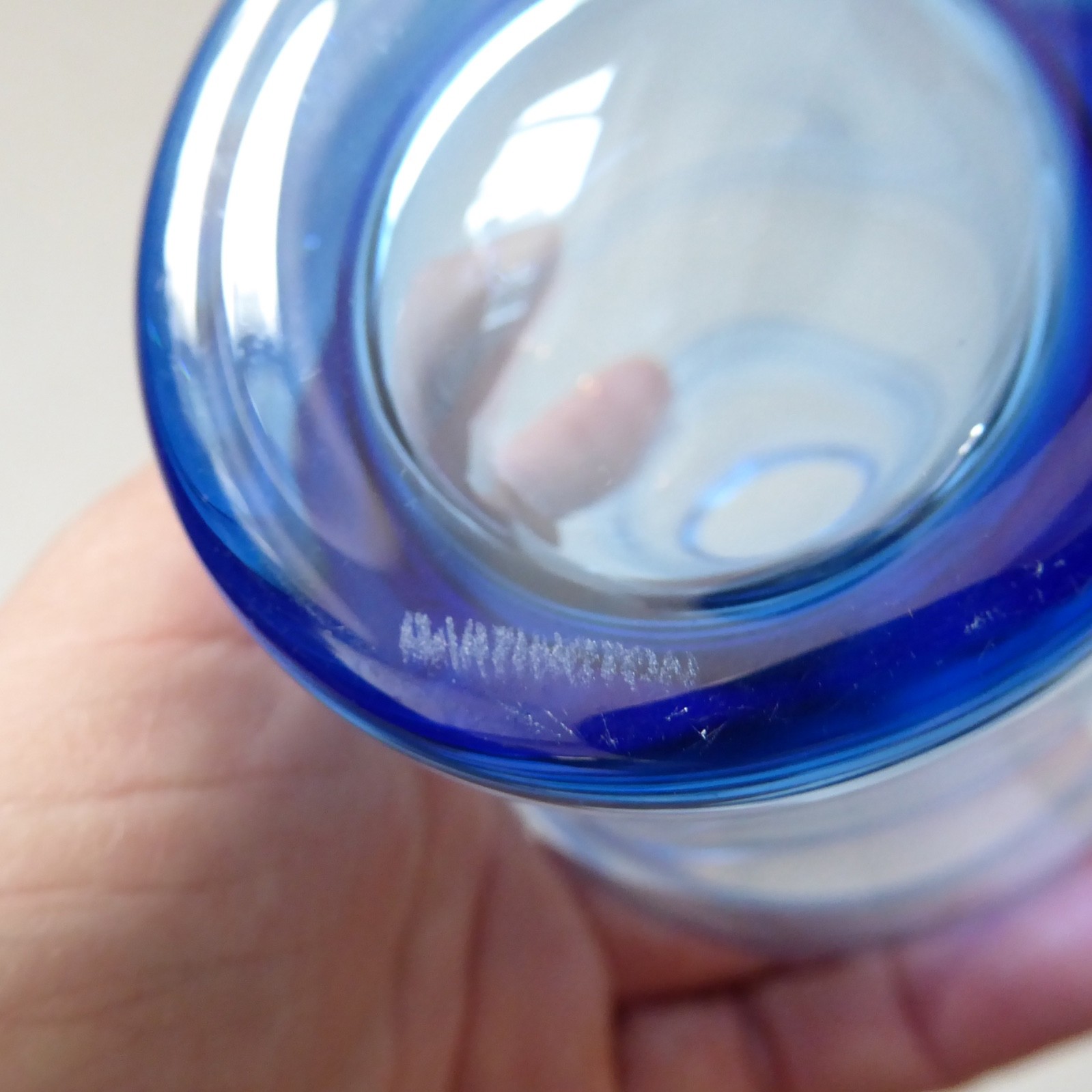 Dartington Crystal vintage hooped blue art glass vase, cased 1980s modernist - Image 10