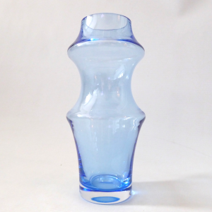 Dartington Crystal vintage hooped blue art glass vase, cased 1980s modernist