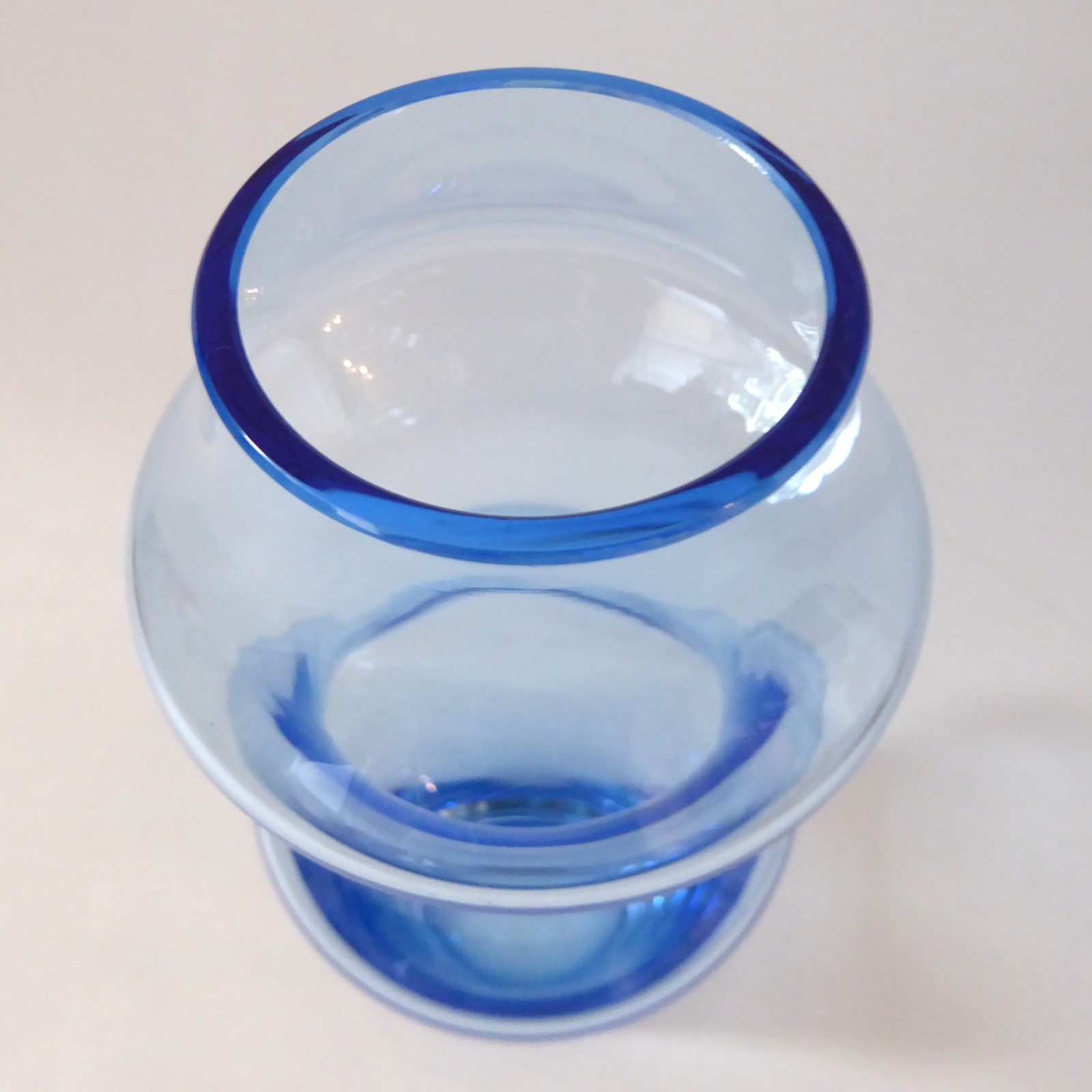 Dartington Crystal vintage hooped blue art glass vase, cased 1980s modernist - Image 6