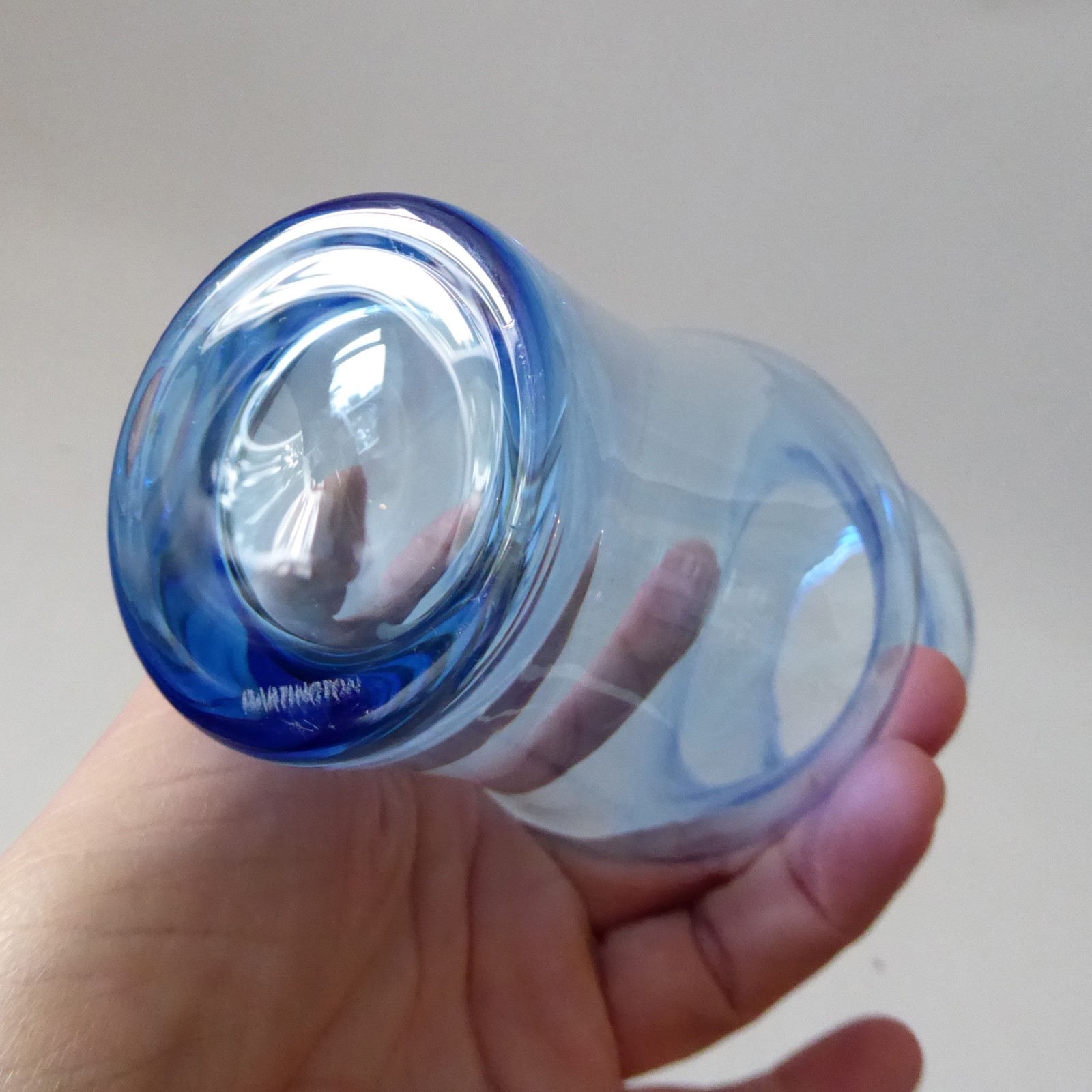 Dartington Crystal vintage hooped blue art glass vase, cased 1980s modernist - Image 9
