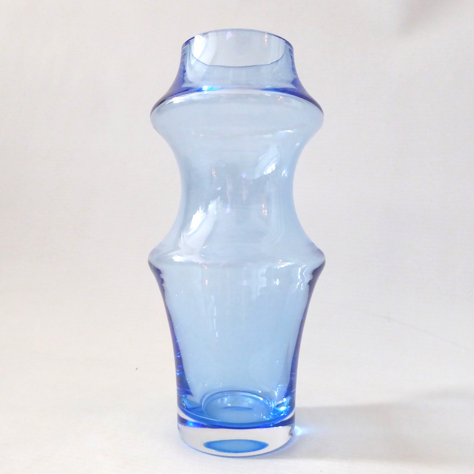 Dartington Crystal vintage hooped blue art glass vase, cased 1980s modernist