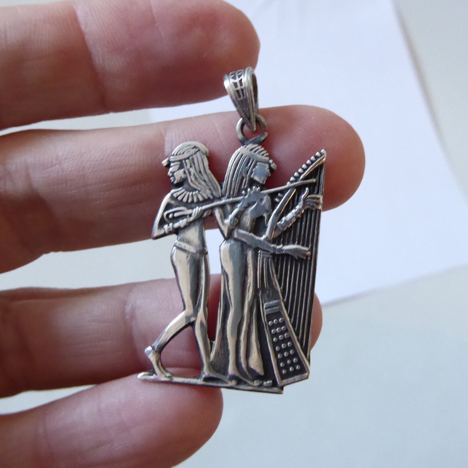 Egyptian silver pendant, 800 silver from Egypt. Handcrafted ancient musicians - Image 2