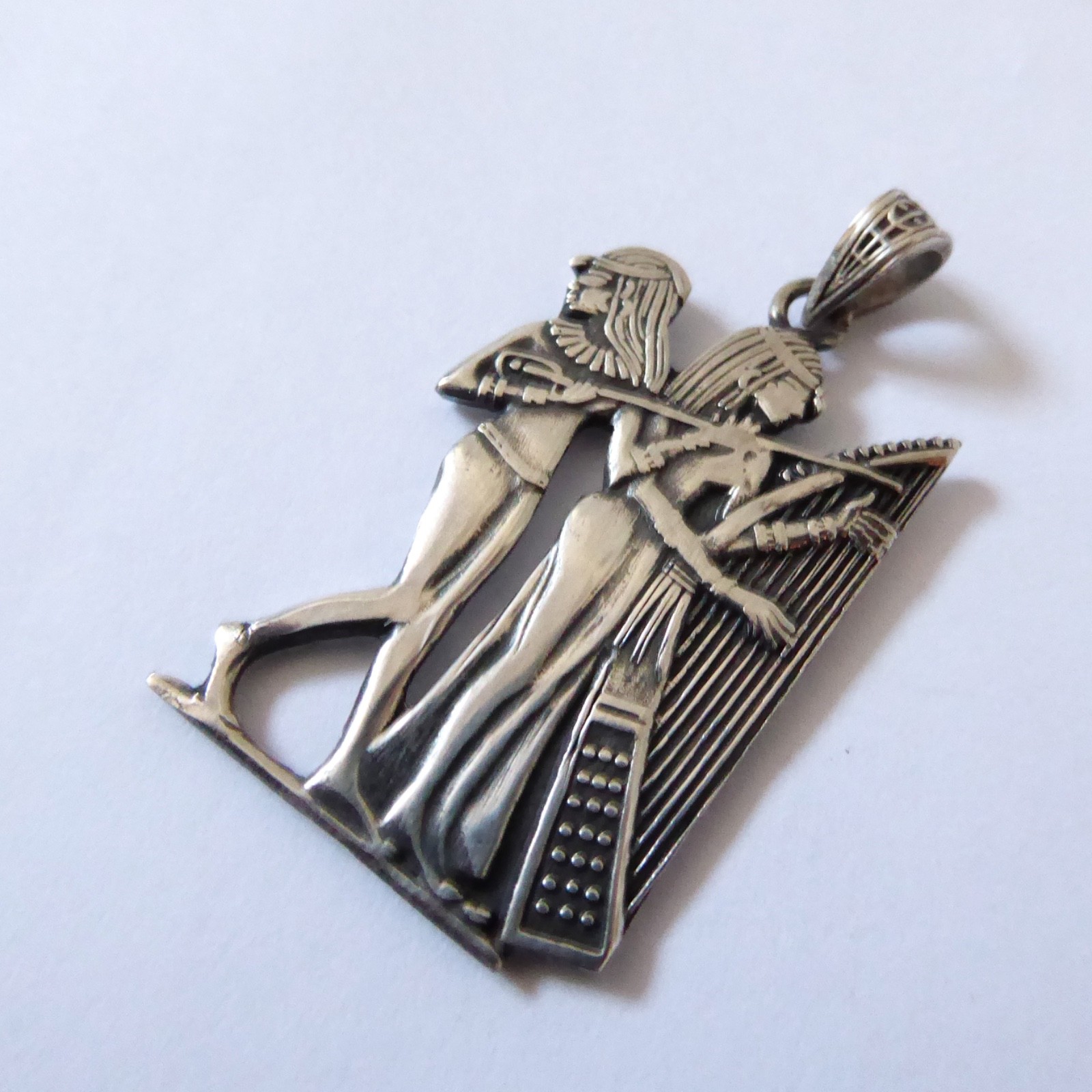 Egyptian silver pendant, 800 silver from Egypt. Handcrafted ancient musicians - Image 3