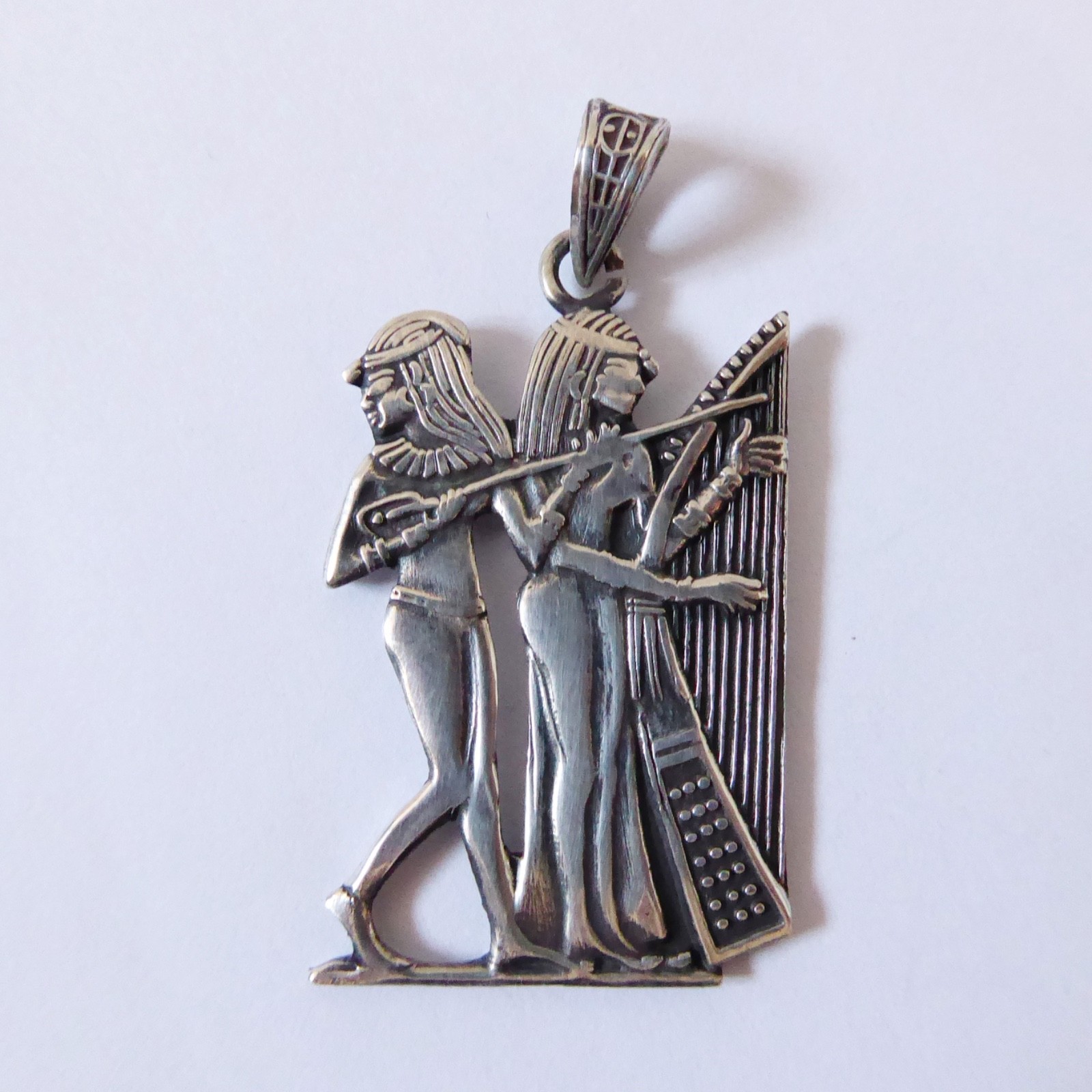 Egyptian silver pendant, 800 silver from Egypt. Handcrafted ancient musicians