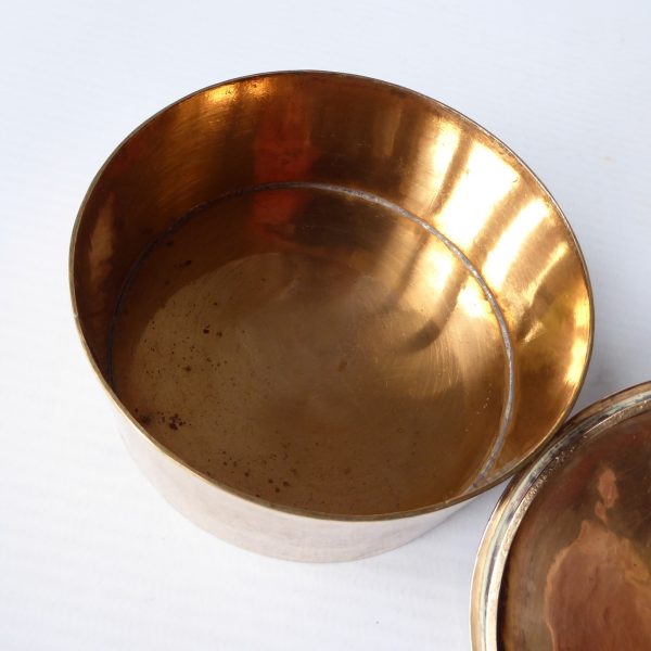 Handmade copper lidded pot box, round vintage metalwork container. Ornament - Image 10