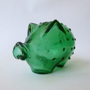 Holmegaard Jacob E. Bang Danish green art glass piggy bank money box, vintage