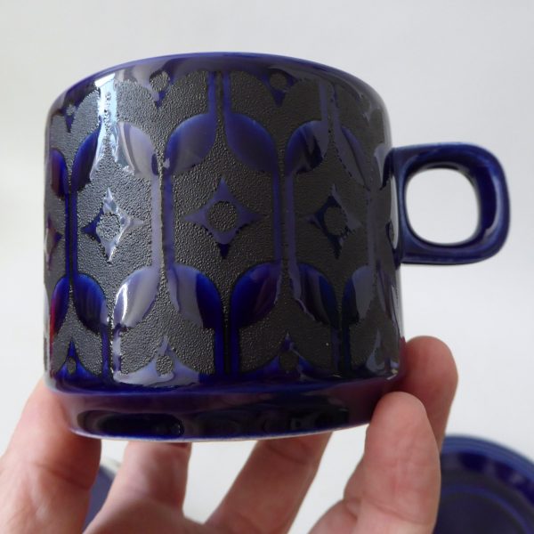Hornsea Heirloom Midnight Blue 2 cups & saucers, 1970s retro vintage pottery - Image 16