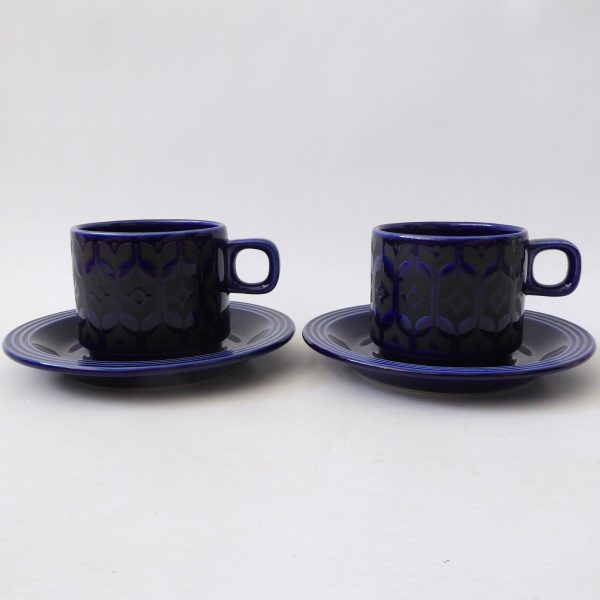 Hornsea Heirloom Midnight Blue 2 cups & saucers, 1970s retro vintage pottery - Image 3