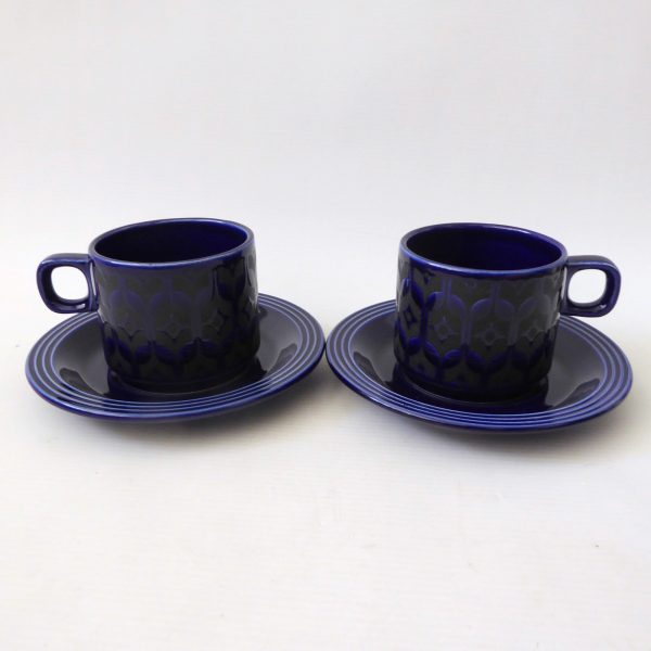Hornsea Heirloom Midnight Blue 2 cups & saucers, 1970s retro vintage pottery - Image 4