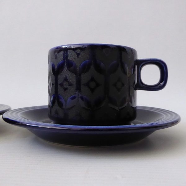 Hornsea Heirloom Midnight Blue 2 cups & saucers, 1970s retro vintage pottery - Image 5