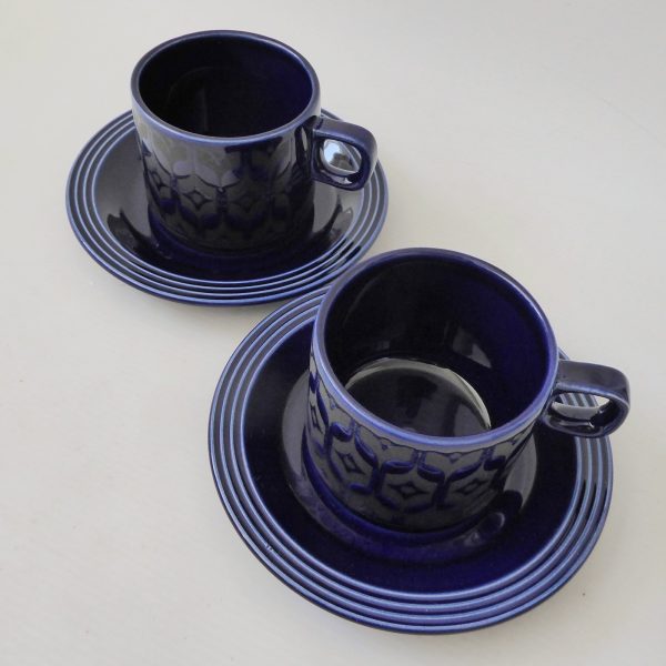 Hornsea Heirloom Midnight Blue 2 cups & saucers, 1970s retro vintage pottery - Image 7