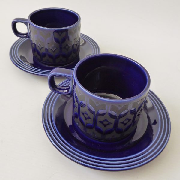 Hornsea Heirloom Midnight Blue 2 cups & saucers, 1970s retro vintage pottery - Image 8