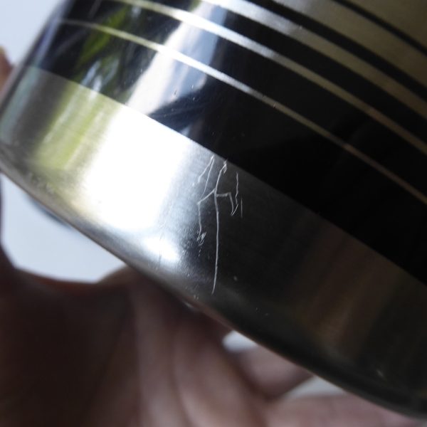 Japan vintage retro 1970s/1980s, black stripe steel Ice Bucket + tongs. Joy Pail - Image 15