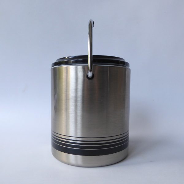 Japan vintage retro 1970s/1980s, black stripe steel Ice Bucket + tongs. Joy Pail - Image 3