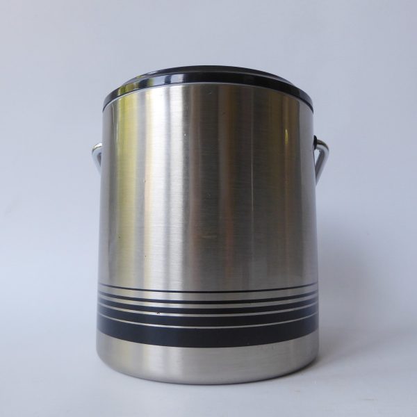 Japan vintage retro 1970s/1980s, black stripe steel Ice Bucket + tongs. Joy Pail - Image 4