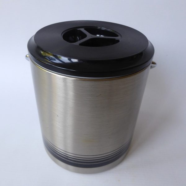 Japan vintage retro 1970s/1980s, black stripe steel Ice Bucket + tongs. Joy Pail - Image 5