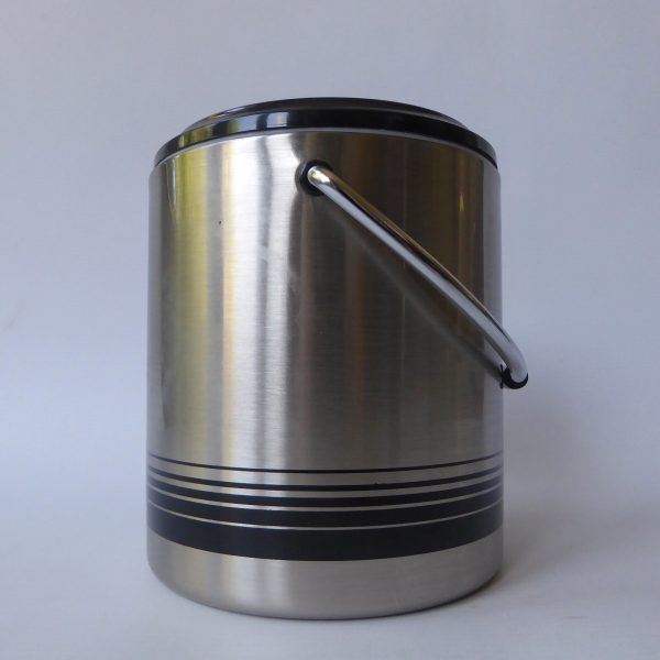 Japan vintage retro 1970s/1980s, black stripe steel Ice Bucket + tongs. Joy Pail - Image 6