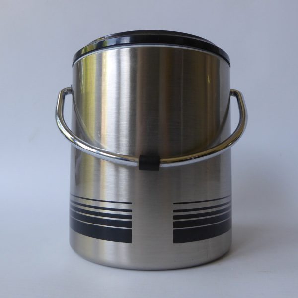 Japan vintage retro 1970s/1980s, black stripe steel Ice Bucket + tongs. Joy Pail - Image 7