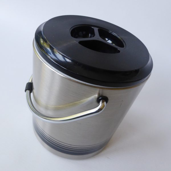 Japan vintage retro 1970s/1980s, black stripe steel Ice Bucket + tongs. Joy Pail - Image 8