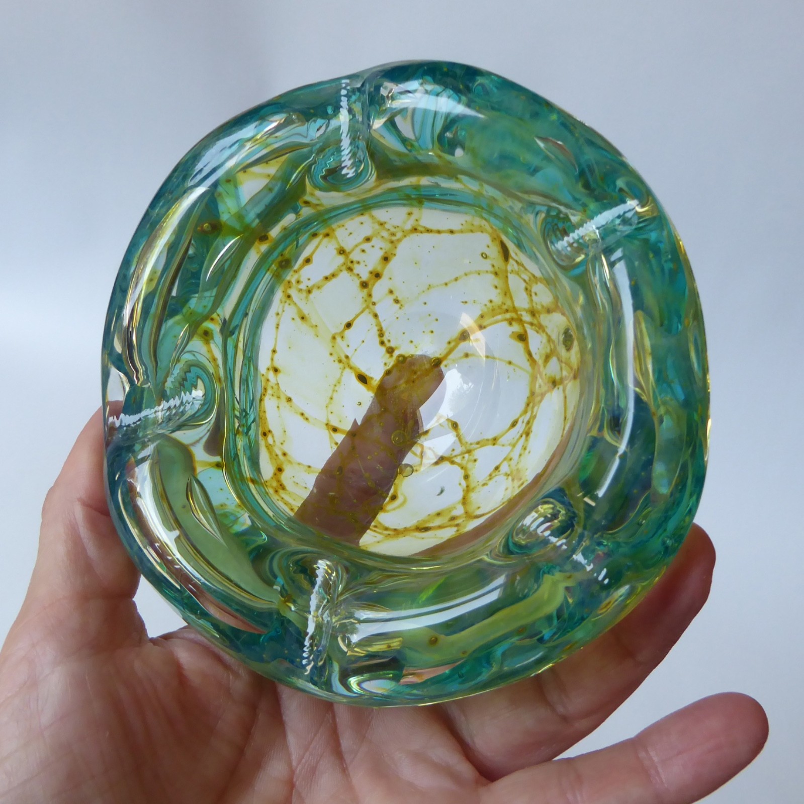 Mdina Malta vintage random strapped trailed textured glass bowl, crizzle ashtray - Image 11