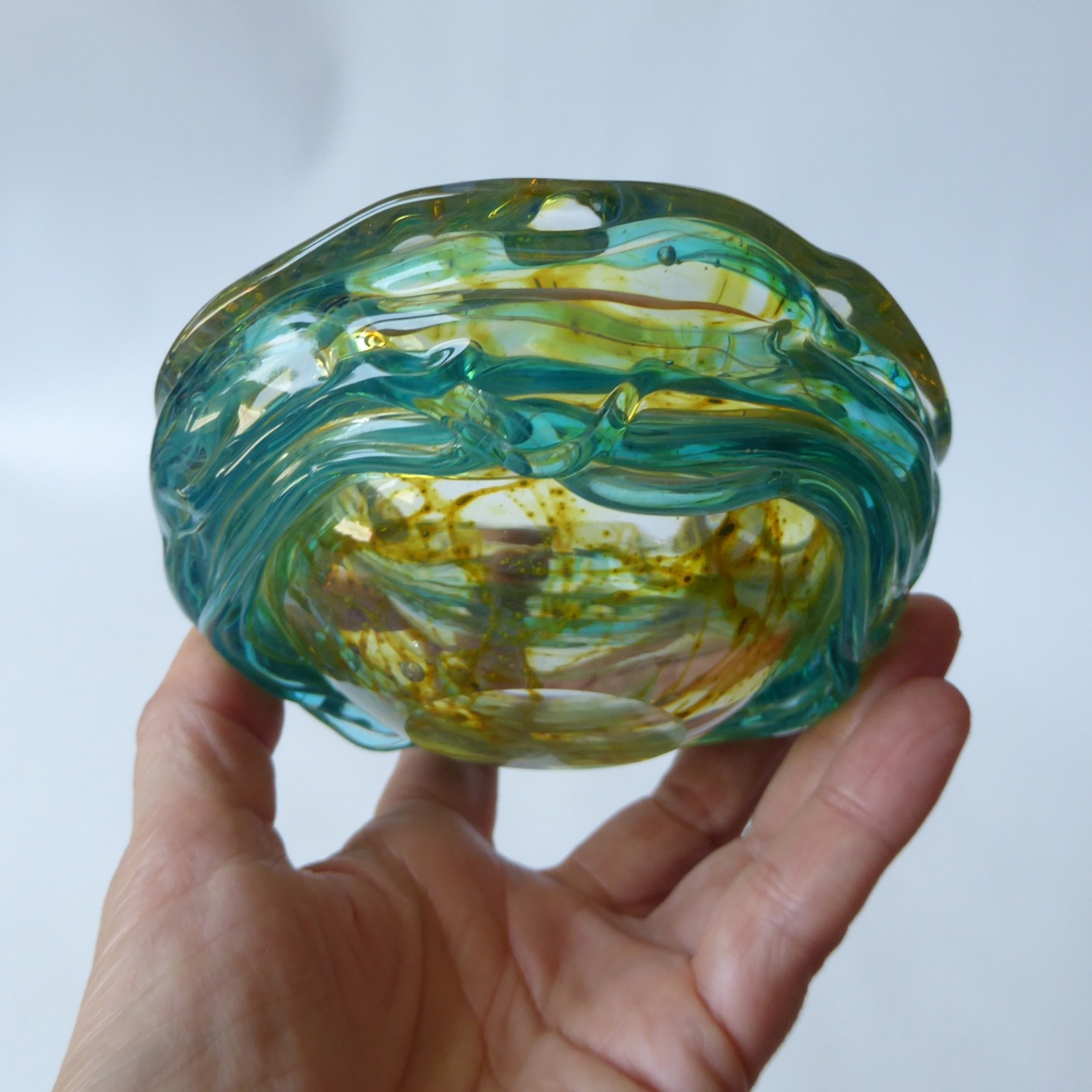 Mdina Malta vintage random strapped trailed textured glass bowl, crizzle ashtray - Image 13