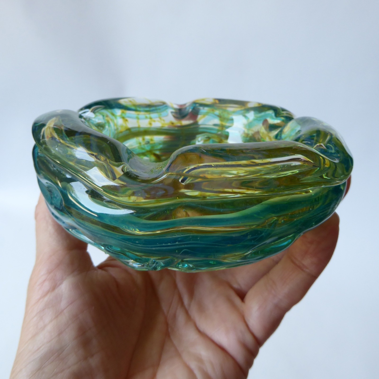 Mdina Malta vintage random strapped trailed textured glass bowl, crizzle ashtray - Image 14