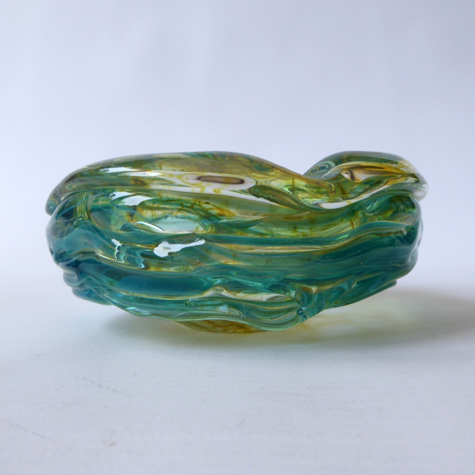 Mdina Malta vintage random strapped trailed textured glass bowl, crizzle ashtray - Image 3