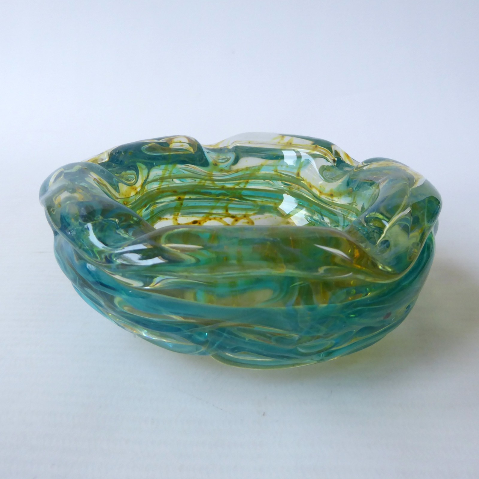 Mdina Malta vintage random strapped trailed textured glass bowl, crizzle ashtray - Image 4