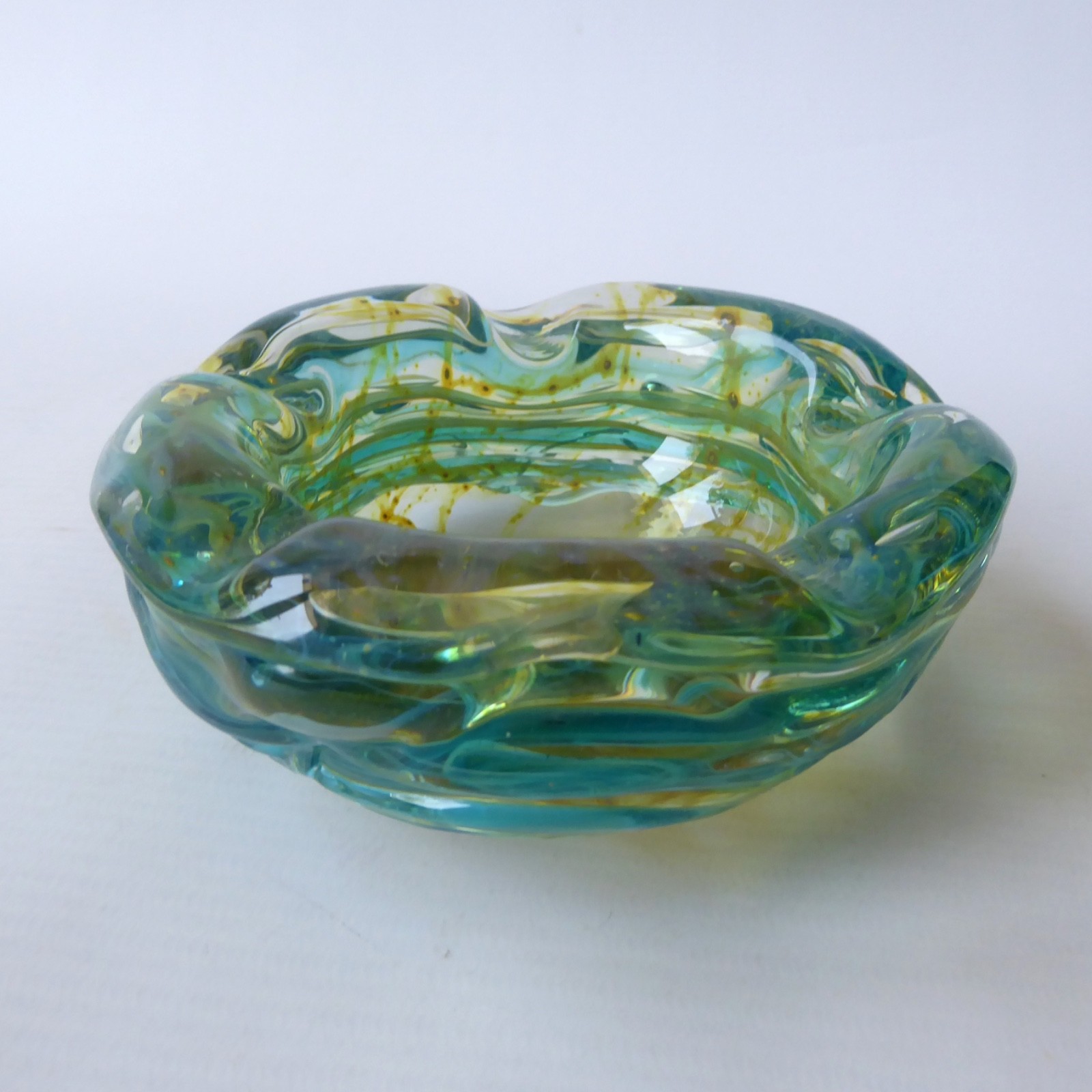 Mdina Malta vintage random strapped trailed textured glass bowl, crizzle ashtray - Image 5