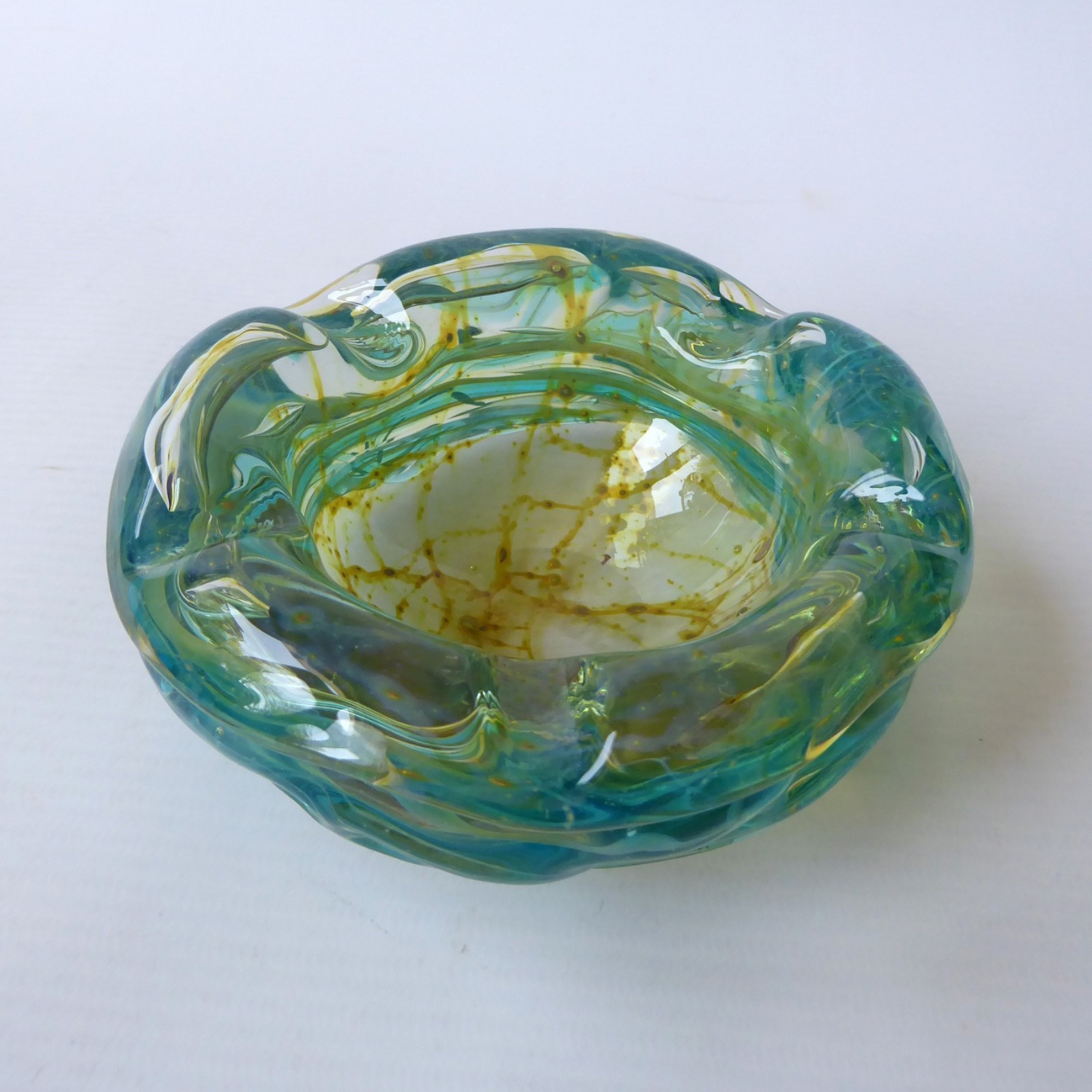 Mdina Malta vintage random strapped trailed textured glass bowl, crizzle ashtray - Image 6