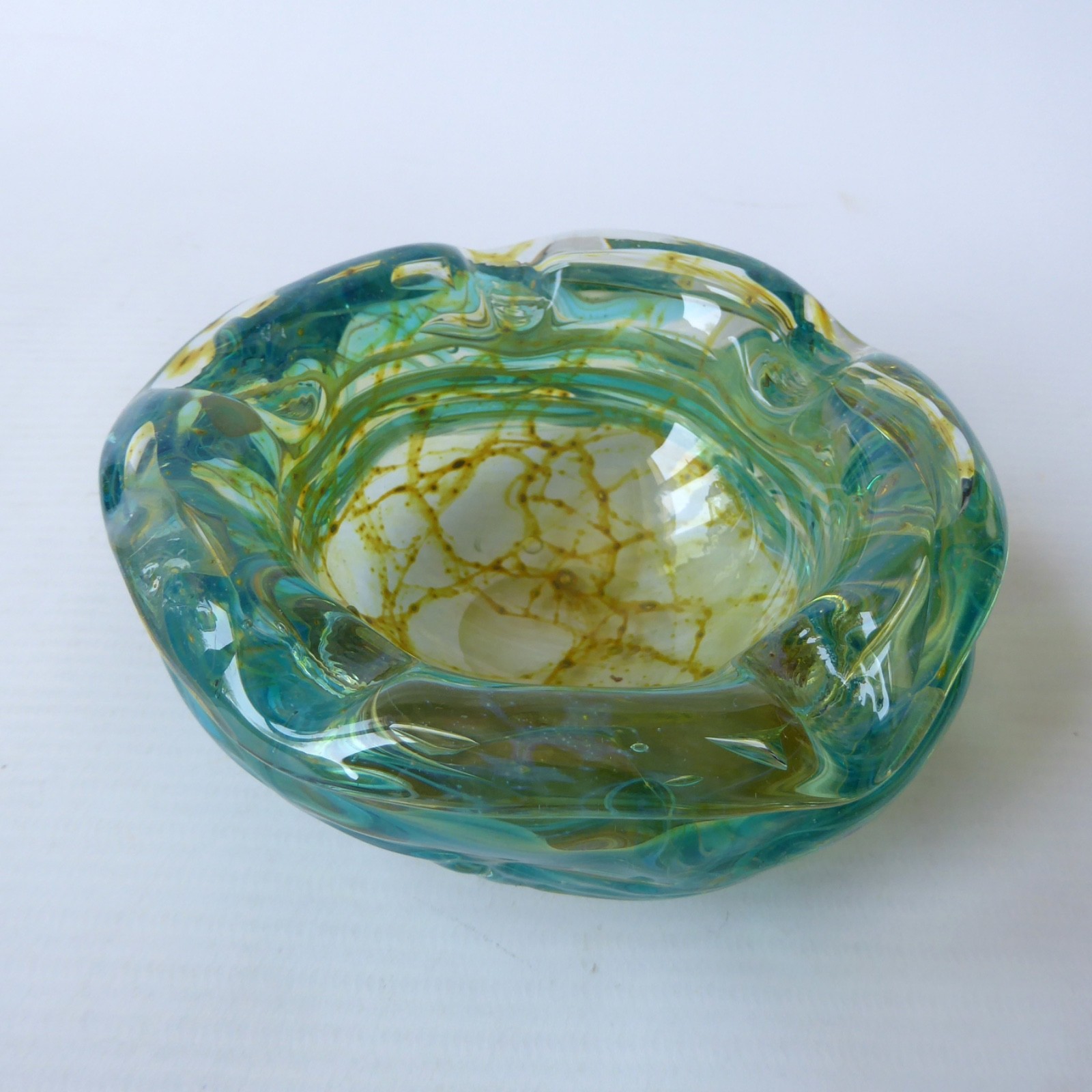 Mdina Malta vintage random strapped trailed textured glass bowl, crizzle ashtray - Image 7
