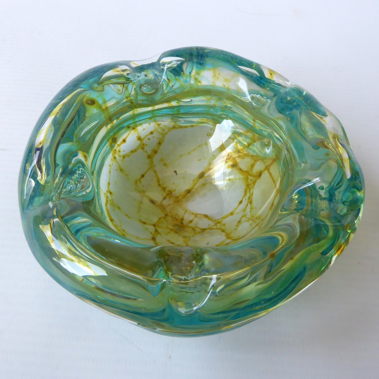 Mdina Malta vintage random strapped trailed textured glass bowl, crizzle ashtray - Image 8