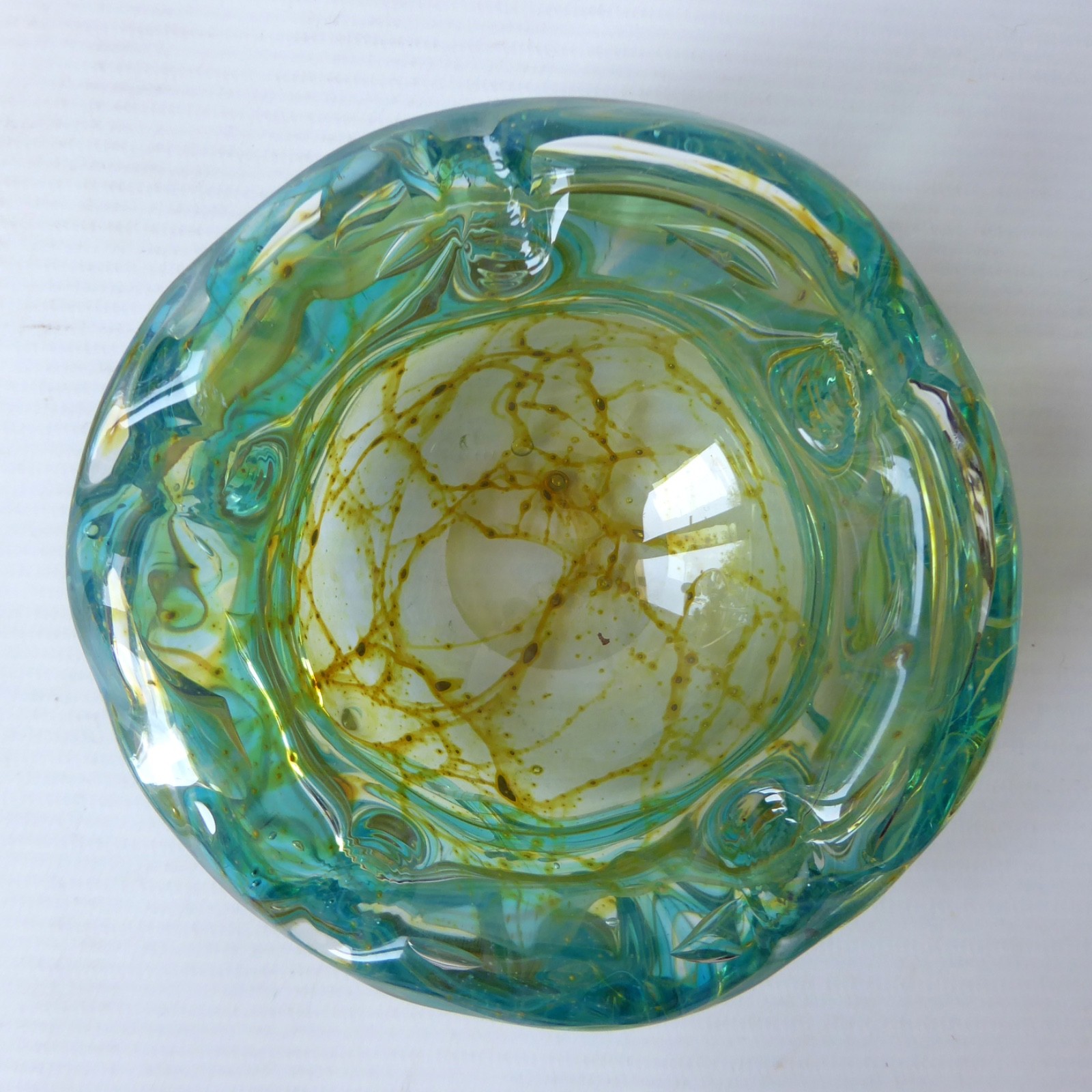 Mdina Malta vintage random strapped trailed textured glass bowl, crizzle ashtray - Image 9