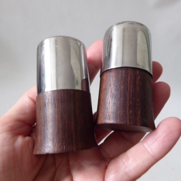 Mid century stainless steel & rosewood Danish style salt pepper pots shakers - Image 11