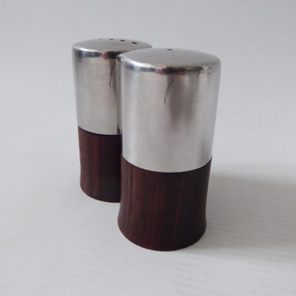 Mid century stainless steel & rosewood Danish style salt pepper pots shakers - Image 4