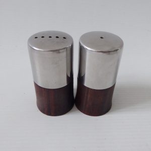 Mid century stainless steel & rosewood Danish style salt pepper pots shakers