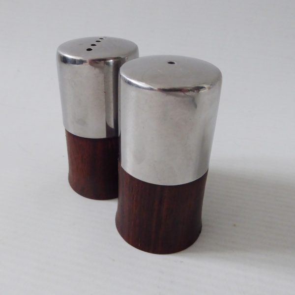 Mid century stainless steel & rosewood Danish style salt pepper pots shakers - Image 5