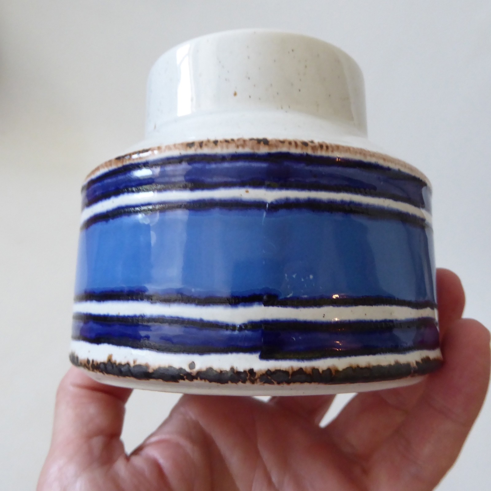 Midwinter Stonehenge Moon open sugar bowl pot, blue striped Creation 1970s retro - Image 9