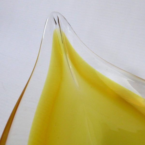 Murano vintage art glass scoop bowl, yellow & opaline dish. Retro 1970s 10" long - Image 7
