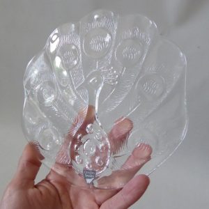 Orrefors Sweden glass crystal peacock sun catcher, wall hanging. Lars Hellsten