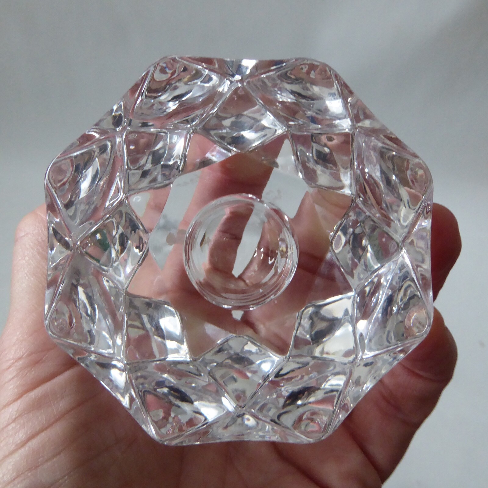 Orrefors pair crystal cut faceted art glass taper dinner candle holders, Swedish - Image 15