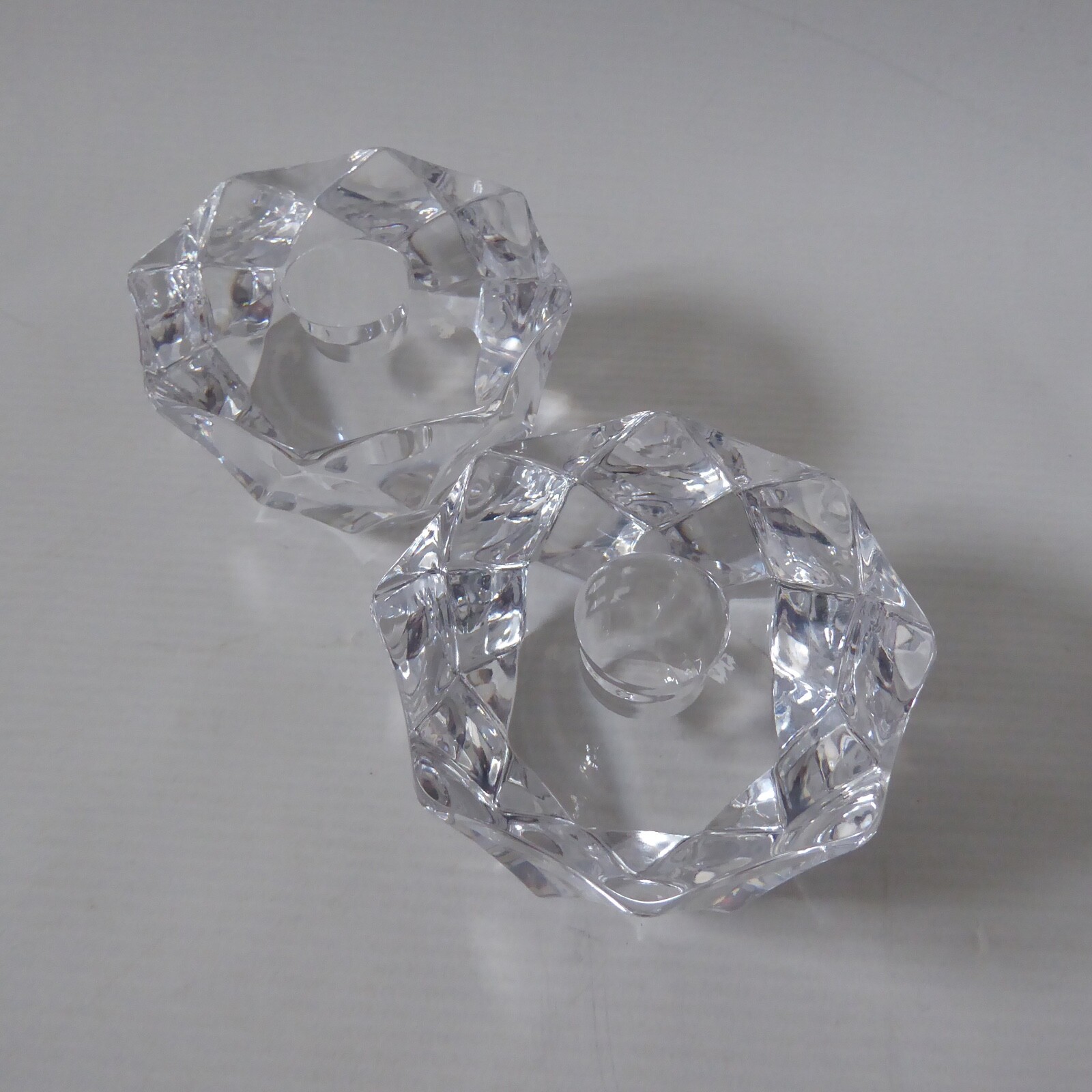 Orrefors pair crystal cut faceted art glass taper dinner candle holders, Swedish - Image 9