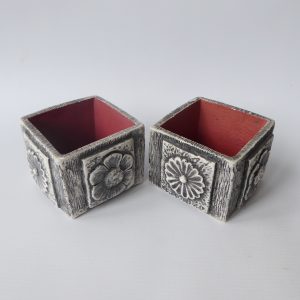 Pair vintage Cotswold Studio C18 indoor ceramic indoor planters, square red grey