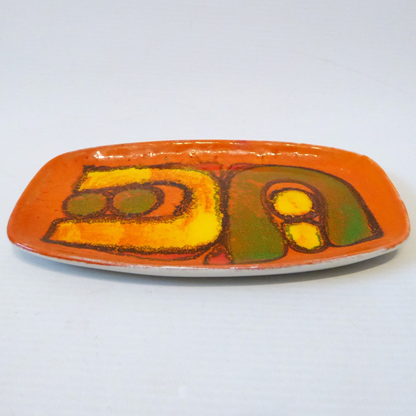 Poole Pottery Delphis oval orange plate, 361. Retro ceramic Mary Albon 1970-1972