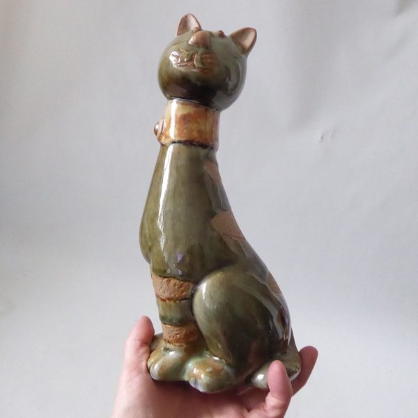 Pottery raw & glazed cat figurine sculpture statue  26cm tall cute retro ceramic - Image 11